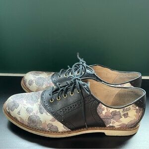 Bass X Rachel Antonoff Oxford flats in Matilda black floral pattern